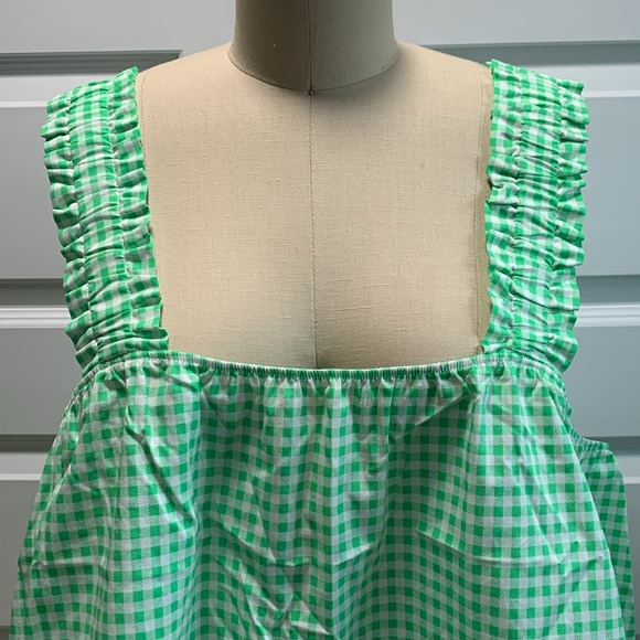NWT Cotton poplin ruched strap top with gingham print - Picture 2 of 8